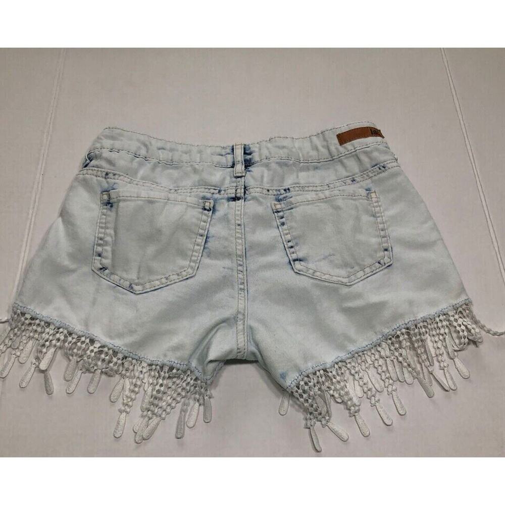 LEI Ashley Low Rise Womens Jean Shorts 1 Fringe Lace Hippie BOHO L.E.I.